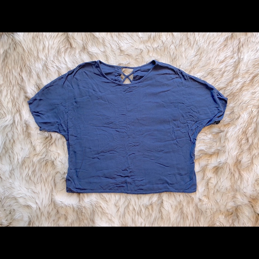 3 for $15 Blue Boho Crop Top Crisscross Open Back Size S